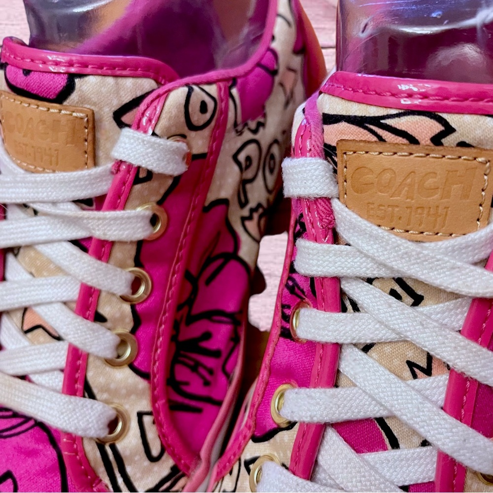Coach Poppy Barrett Pink Spring Low Top Patent Sneakers Shoes Size 9 - Picture 9 of 13
